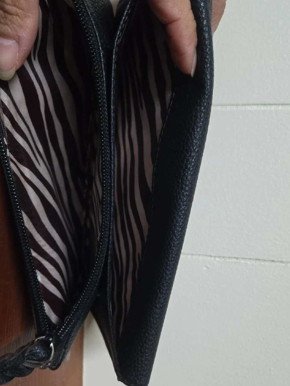 Dana Buchman Black Leather Wristlet Clutch with Zip Pocket